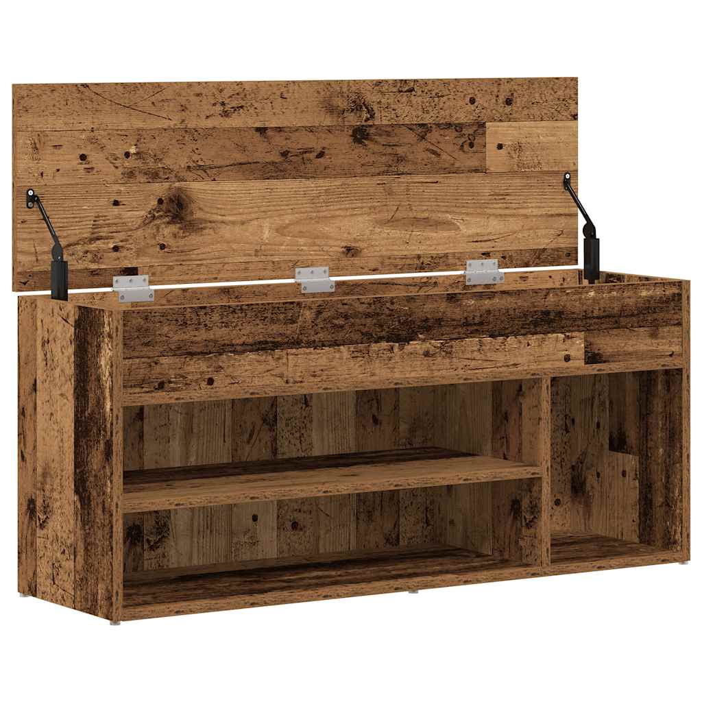antik fa színű szerelt fa cipőtároló pad 102x30,5x45 cm