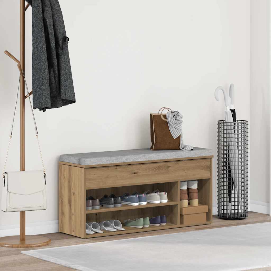 kézműves tölgy színű szerelt fa cipőtároló pad 102x30,5x45 cm