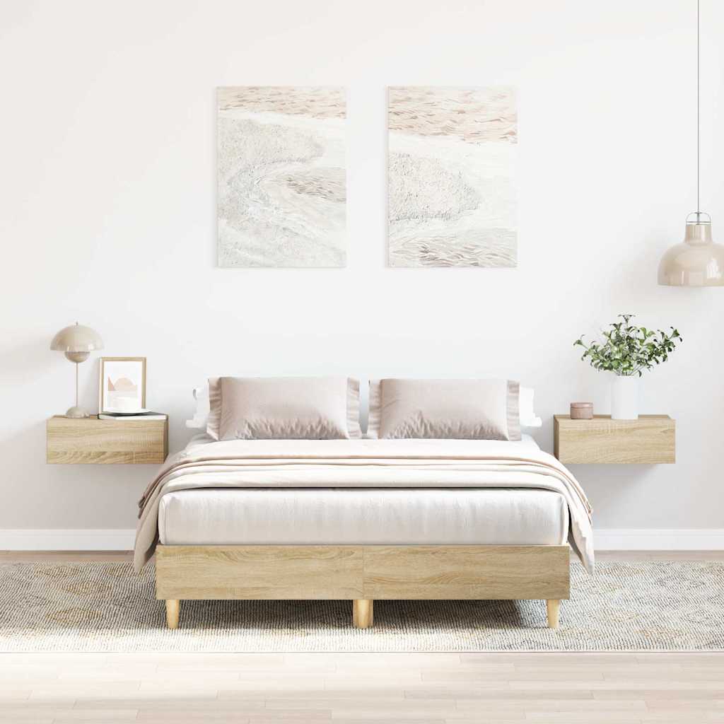 sonoma tölgy színű szerelt fa ágykeret matrac nélkül 120x200 cm