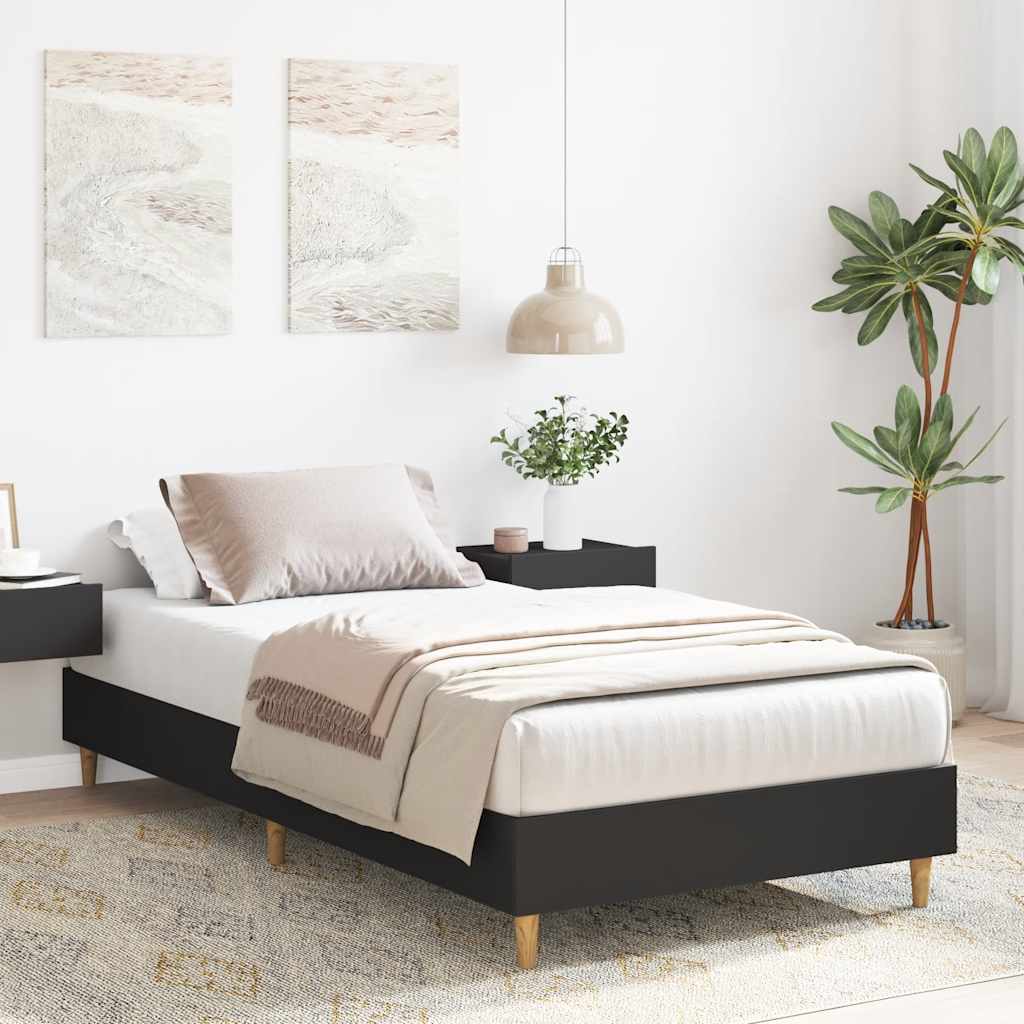 fekete szerelt fa ágykeret matrac nélkül 100 x 200 cm