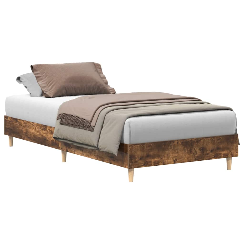 füstös tölgy színű szerelt fa ágykeret matrac nélkül 100x200 cm