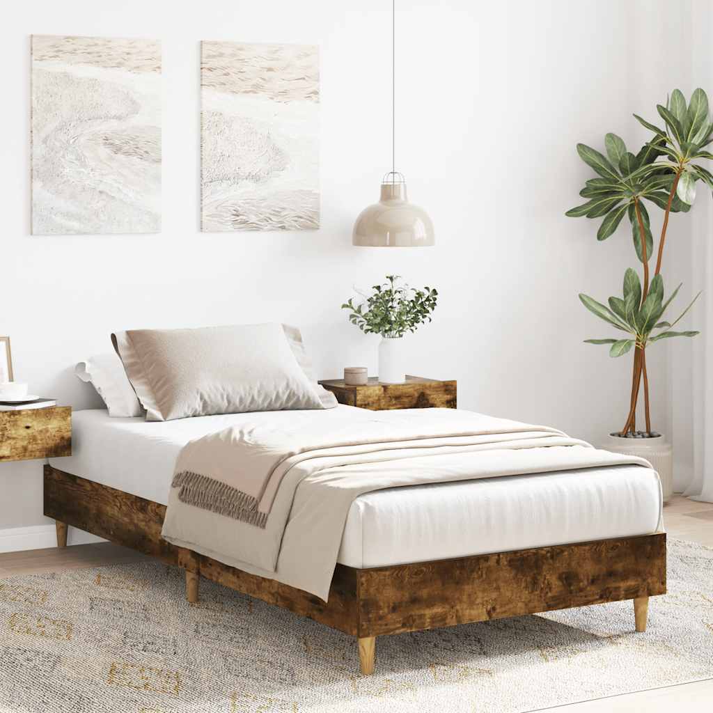 füstös tölgy színű szerelt fa ágykeret matrac nélkül 100x200 cm