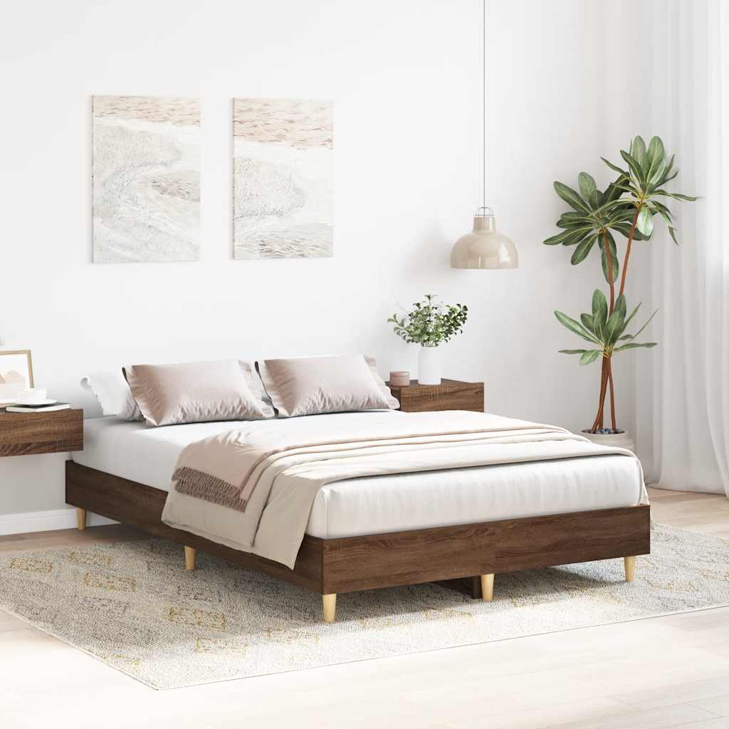 barna tölgy színű szerelt fa ágykeret matrac nélkül 140x190 cm