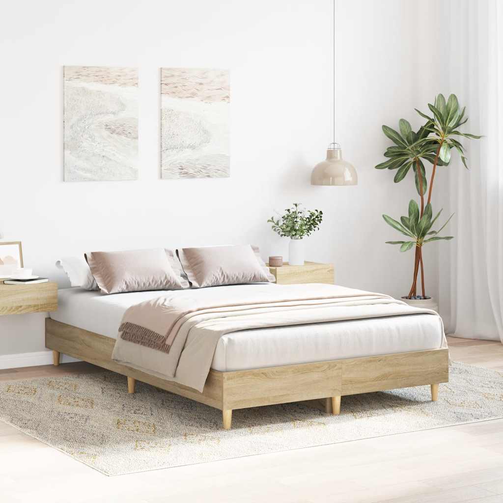sonoma tölgyszínű szerelt fa ágykeret matrac nélkül 135 x 190cm