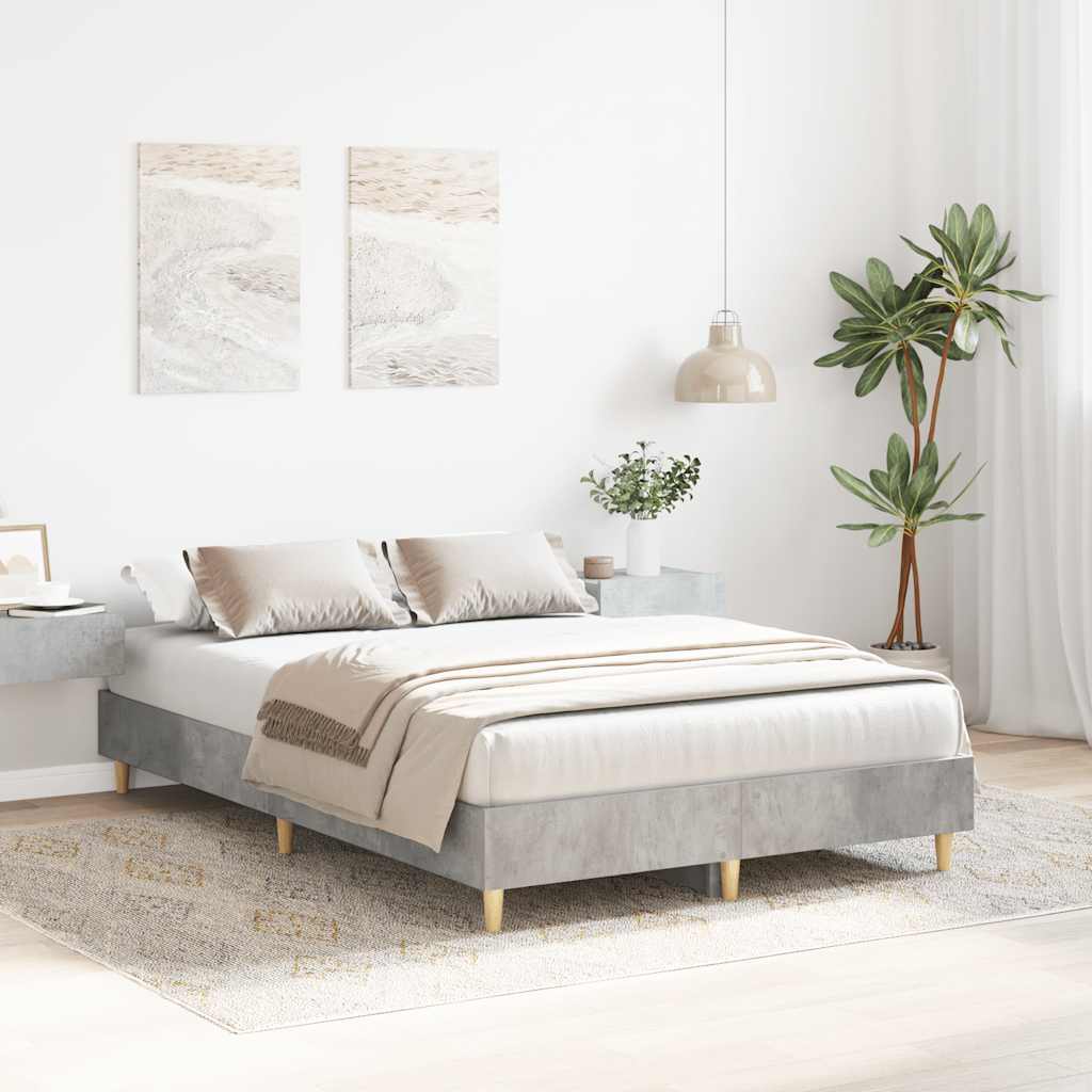 betonszürke szerelt fa ágykeret matrac nélkül 135 x 190 cm