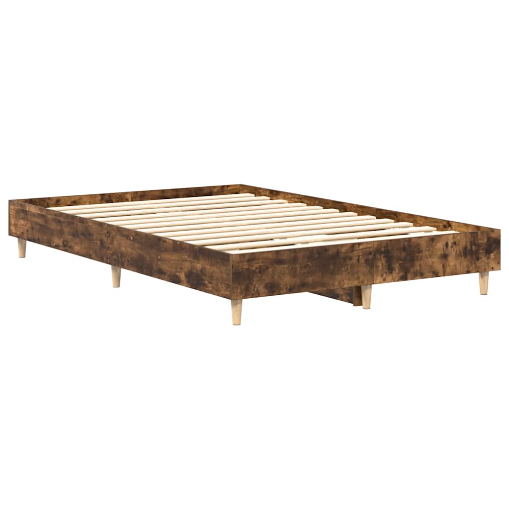 füstös tölgy színű szerelt fa ágykeret matrac nélkül 135x190 cm