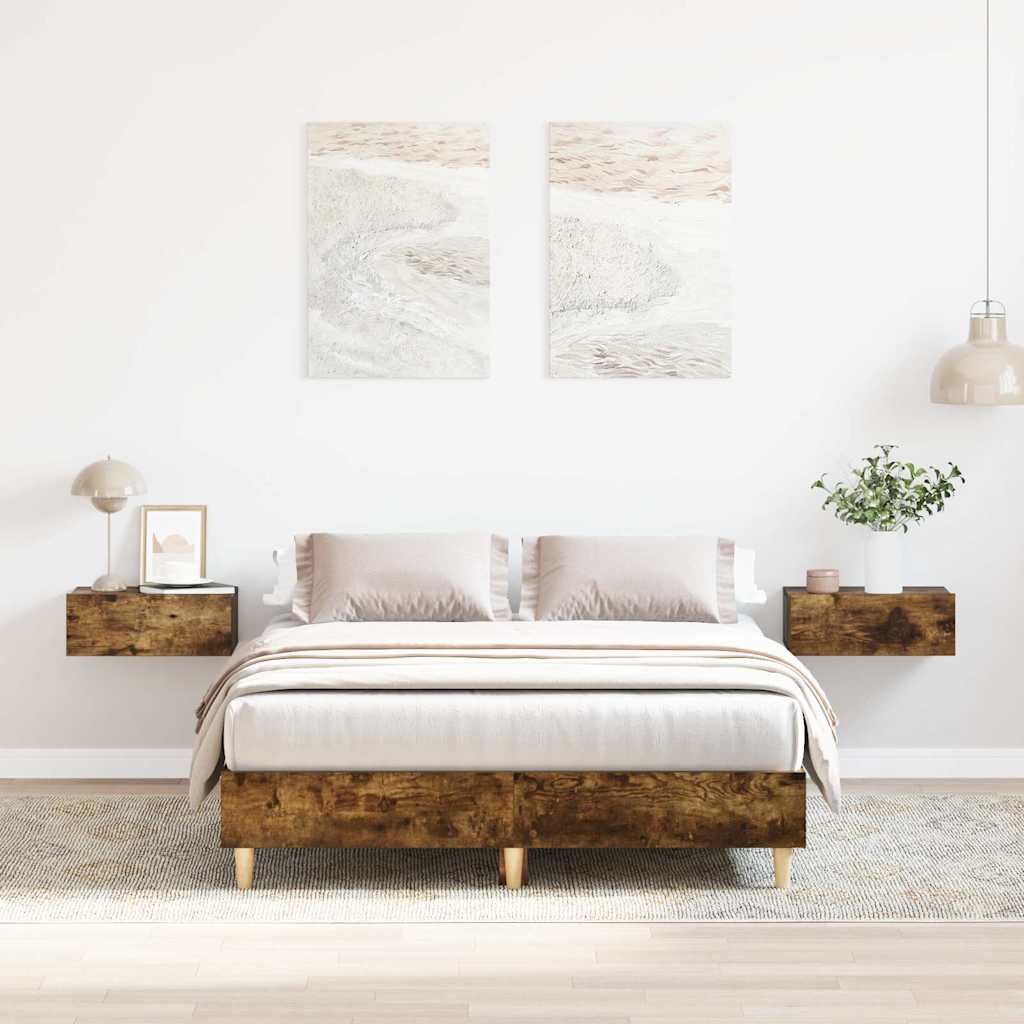 füstös tölgy színű szerelt fa ágykeret matrac nélkül 135x190 cm
