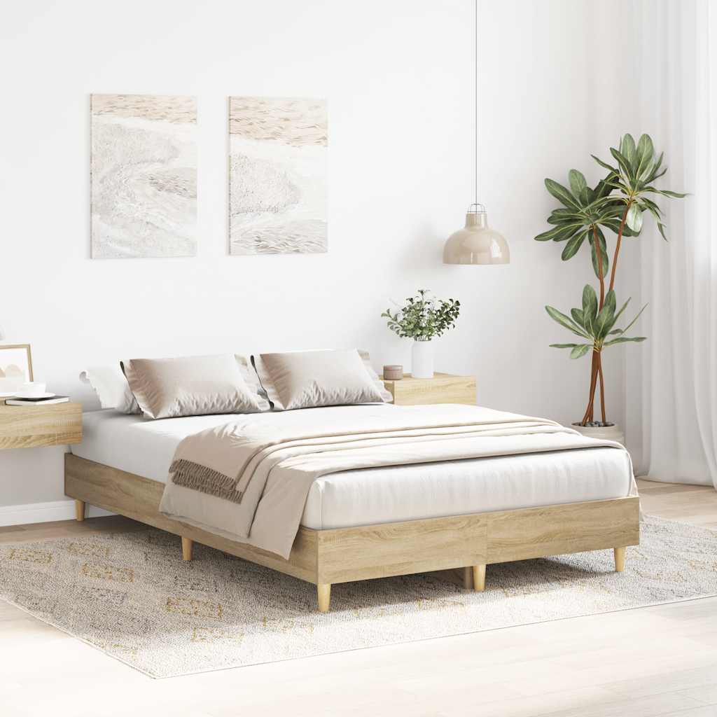 sonoma tölgy színű szerelt fa ágykeret matrac nélkül 120x190 cm