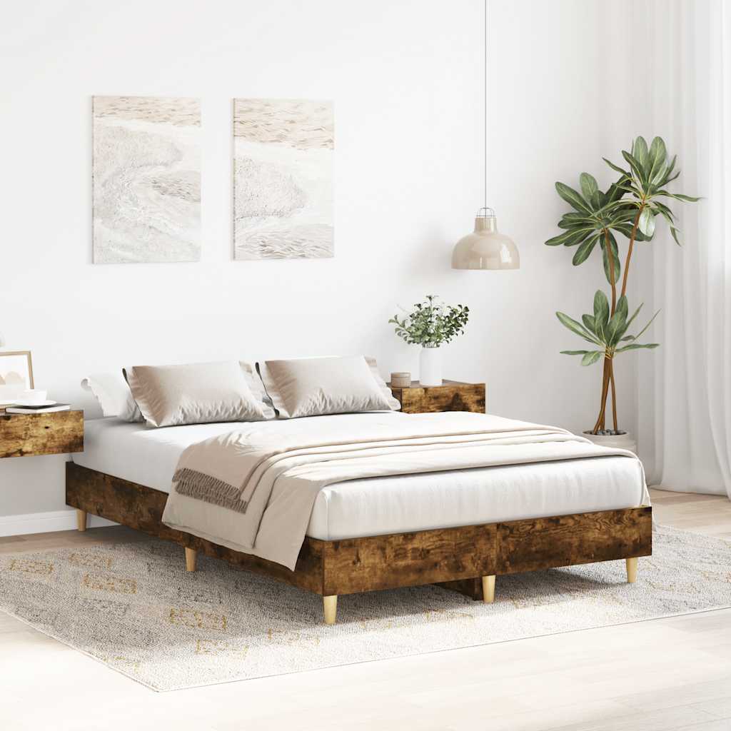 füstös tölgy színű szerelt fa ágykeret matrac nélkül 120x190 cm