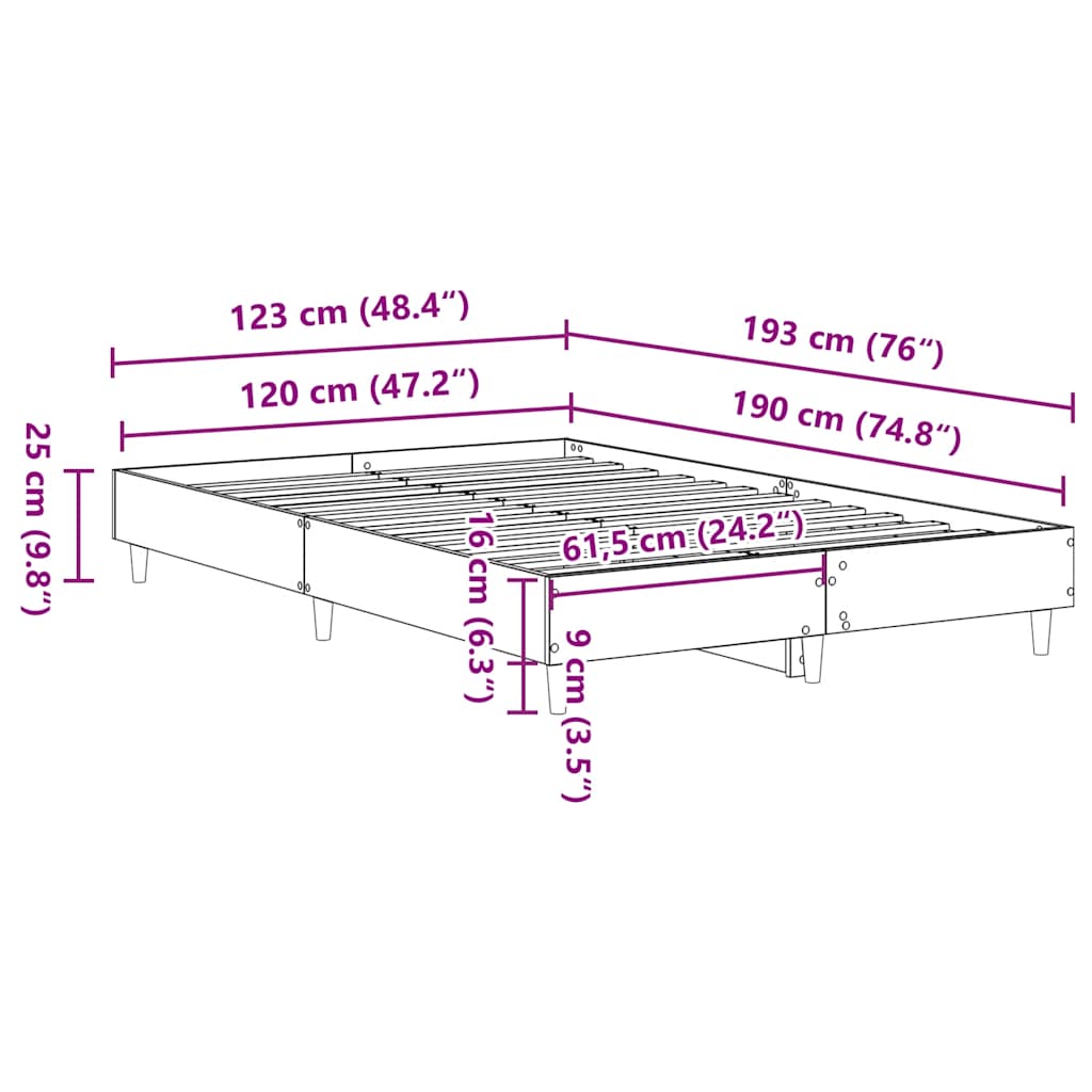 füstös tölgy színű szerelt fa ágykeret matrac nélkül 120x190 cm