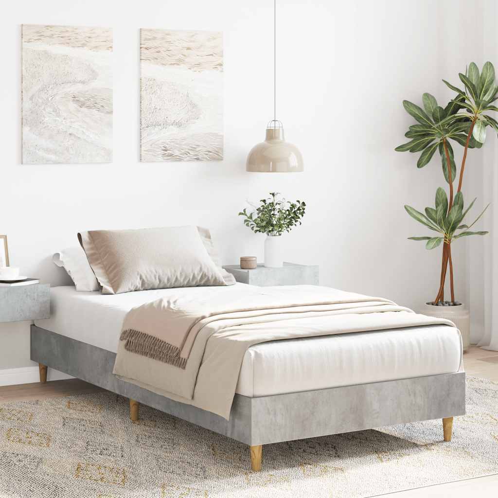 betonszürke szerelt fa ágykeret matrac nélkül 90 x 190 cm