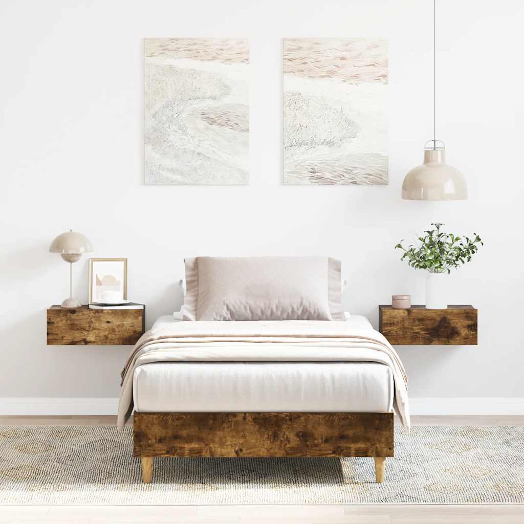 füstös tölgy színű szerelt fa ágykeret matrac nélkül 90x190 cm
