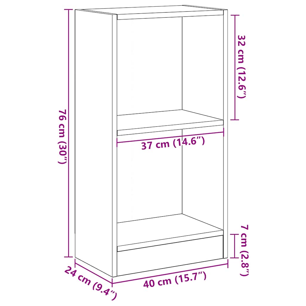 fekete tölgy szerelt fa könyvespolc 40x24x76 cm