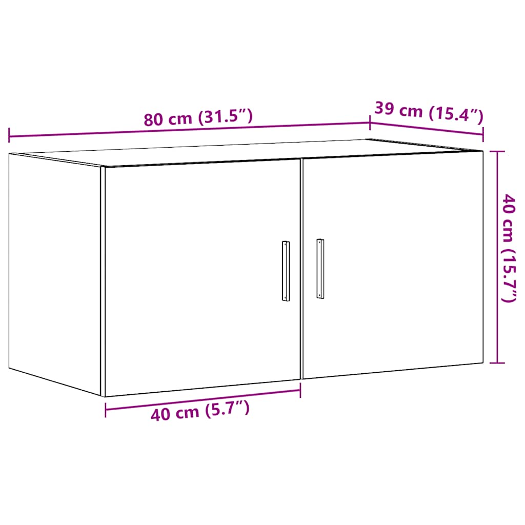 fekete tölgy színű szerelt fa faliszekrény 80 x 39 x 40 cm