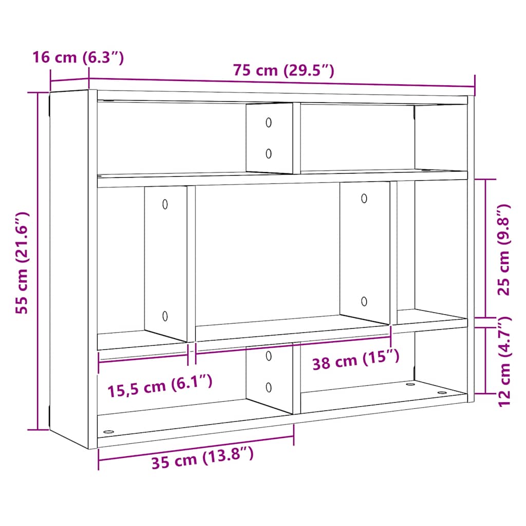 fekete tölgyfa fali polc 75 x 16 x 55 cm
