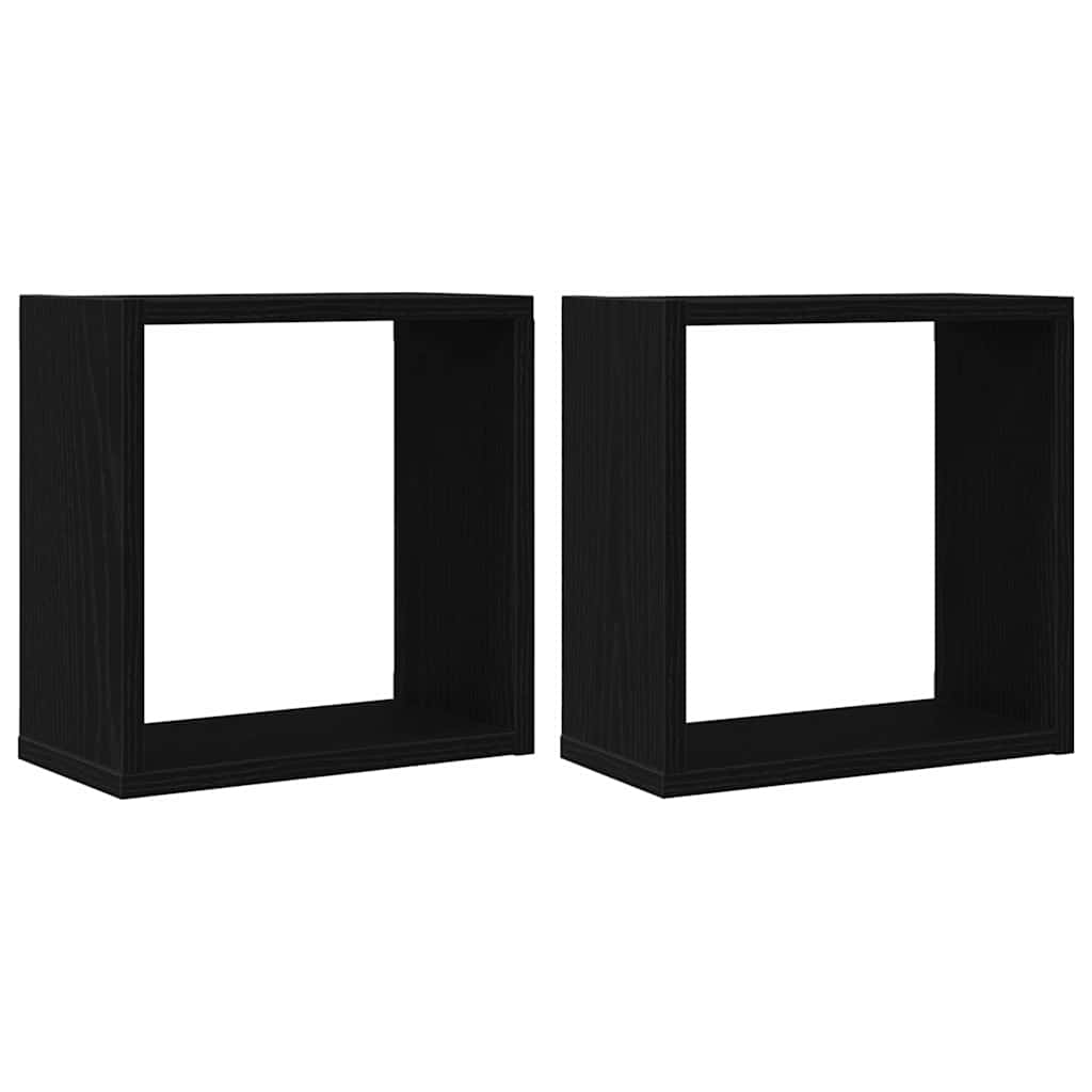 2 db fekete tölgyszínű szerelt fa fali kockapolc 30x15x30 cm