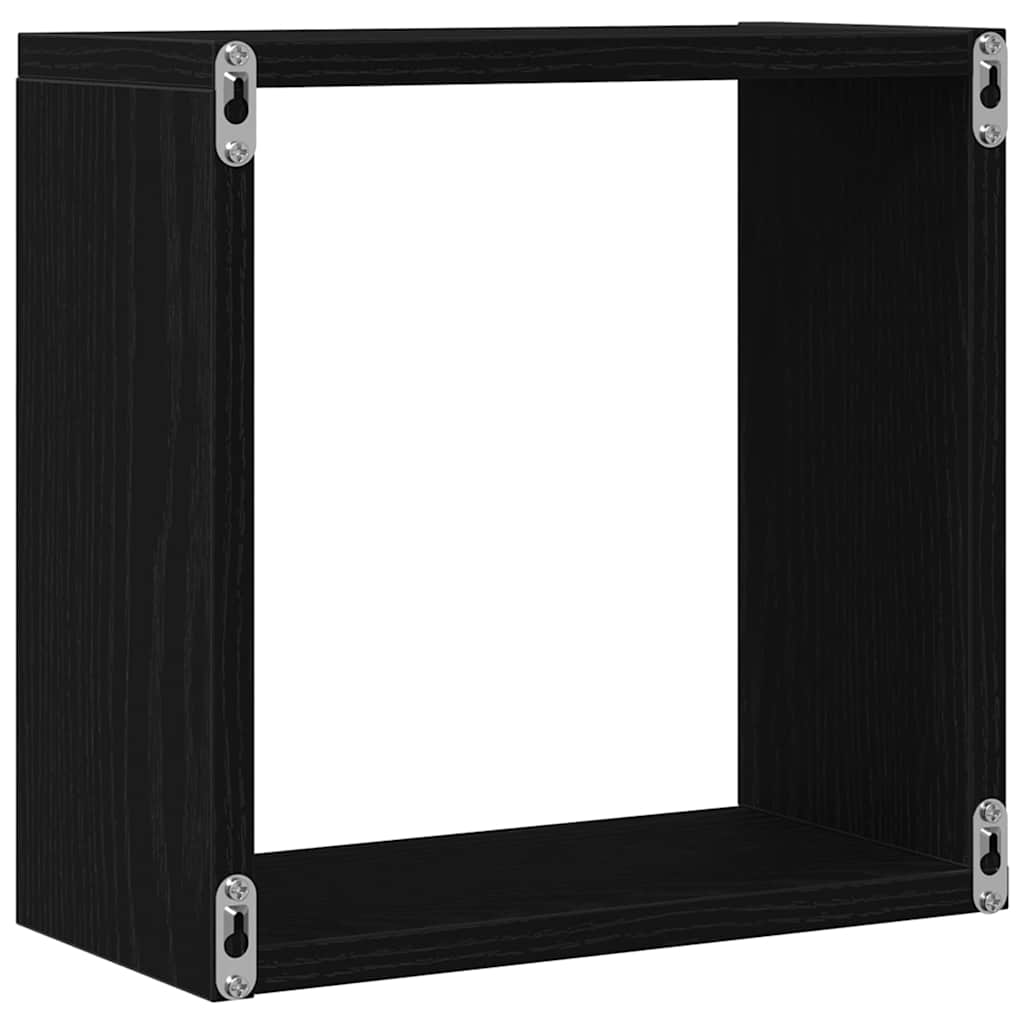2 db fekete tölgyszínű szerelt fa fali kockapolc 30x15x30 cm