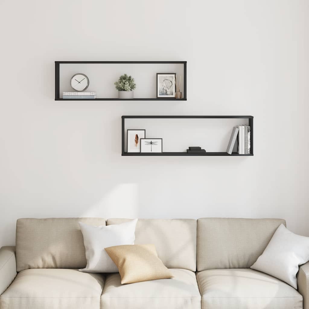 2 db fekete tölgyszínű szerelt fa fali kockapolc 100x15x30 cm