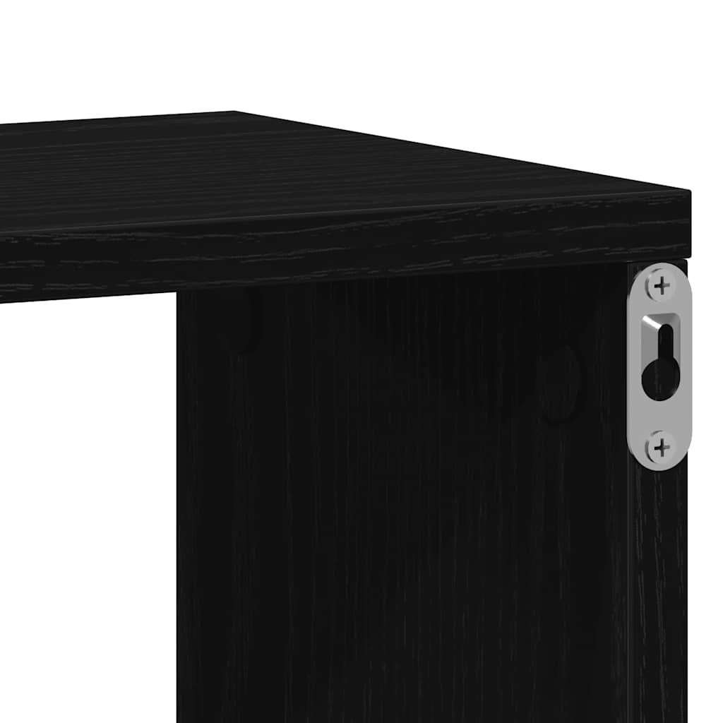 2 db fekete tölgyszínű szerelt fa fali kockapolc 100x15x30 cm