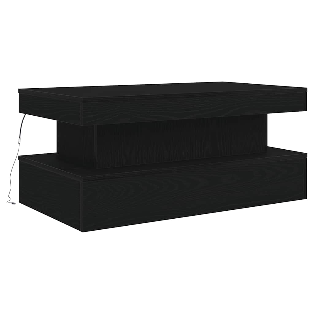 fekete tölgy dohányzóasztal LED-lámpákkal 90x50x40 cm