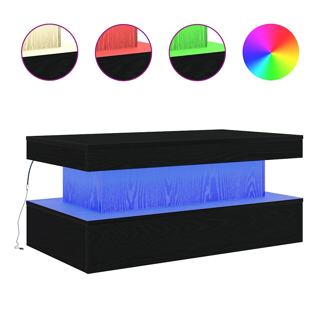 fekete tölgy dohányzóasztal LED-lámpákkal 90x50x40 cm