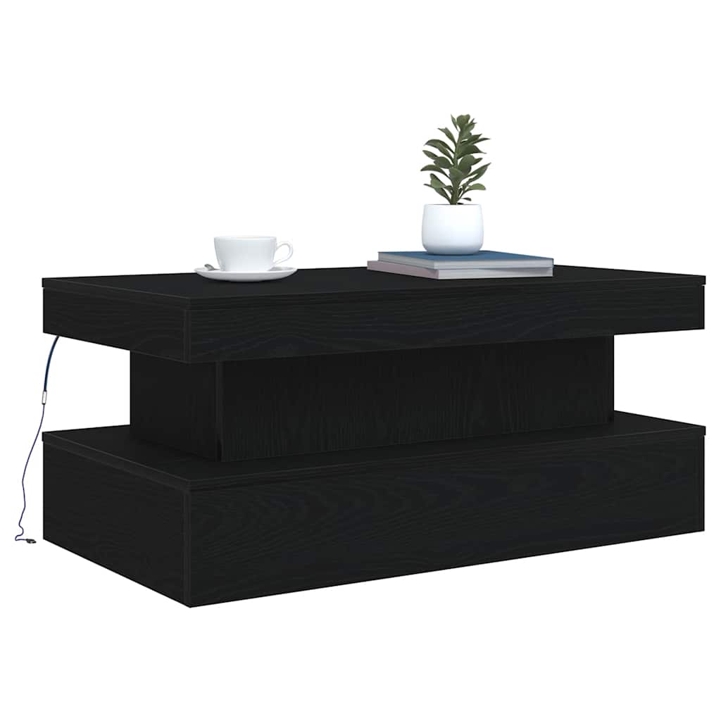 fekete tölgy dohányzóasztal LED-lámpákkal 90x50x40 cm