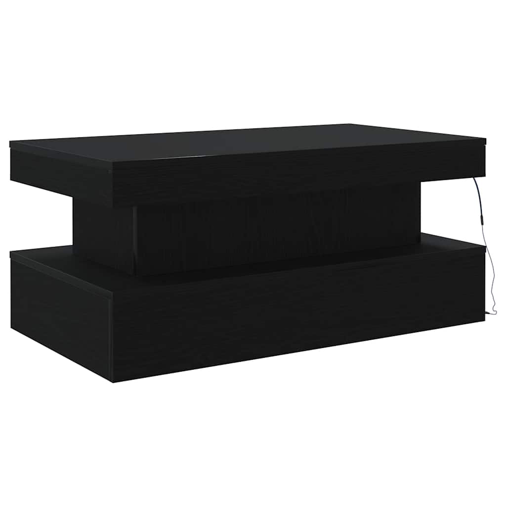 fekete tölgy dohányzóasztal LED-lámpákkal 90x50x40 cm