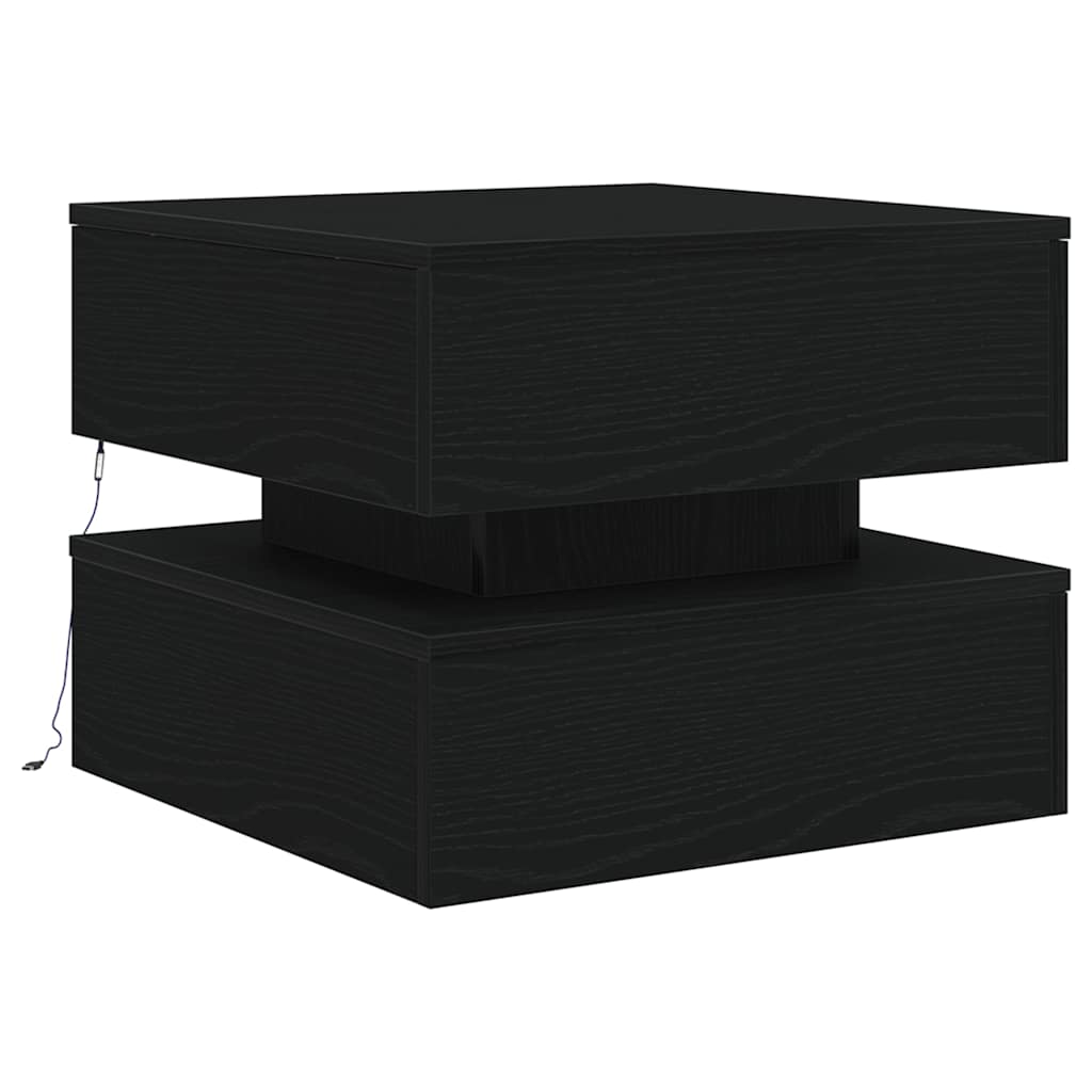 fekete tölgyszínű dohányzóasztal LED-lámpákkal 50 x 50 x 40 cm