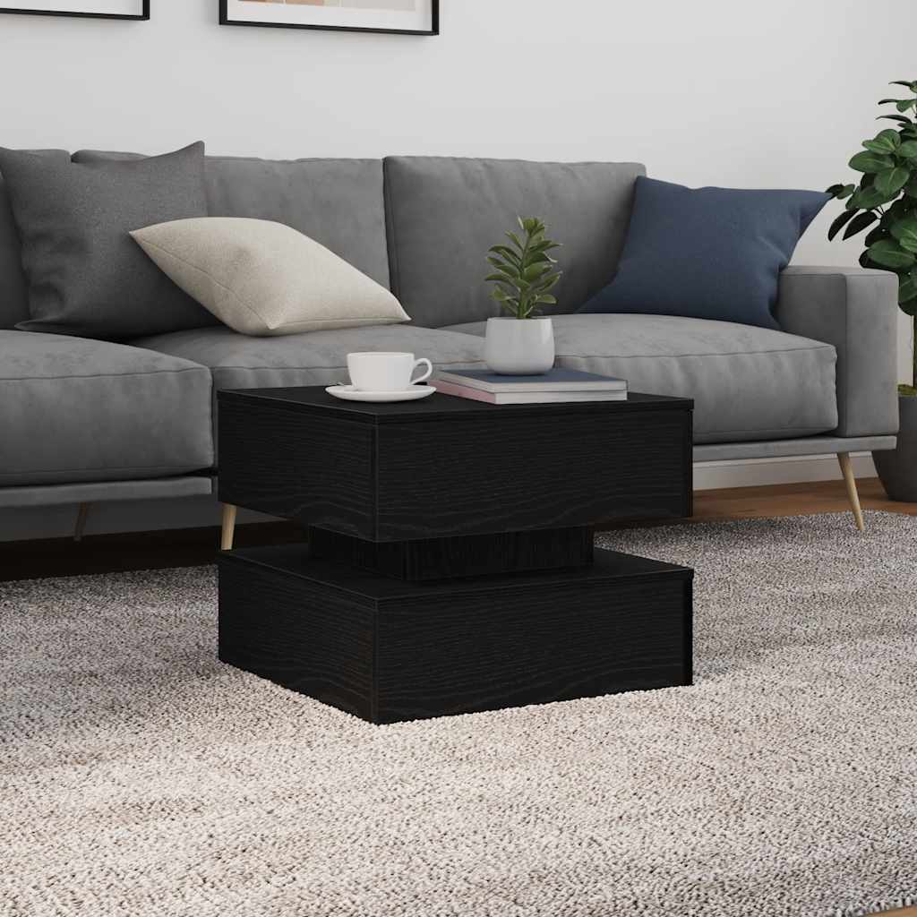 fekete tölgyszínű dohányzóasztal LED-lámpákkal 50 x 50 x 40 cm