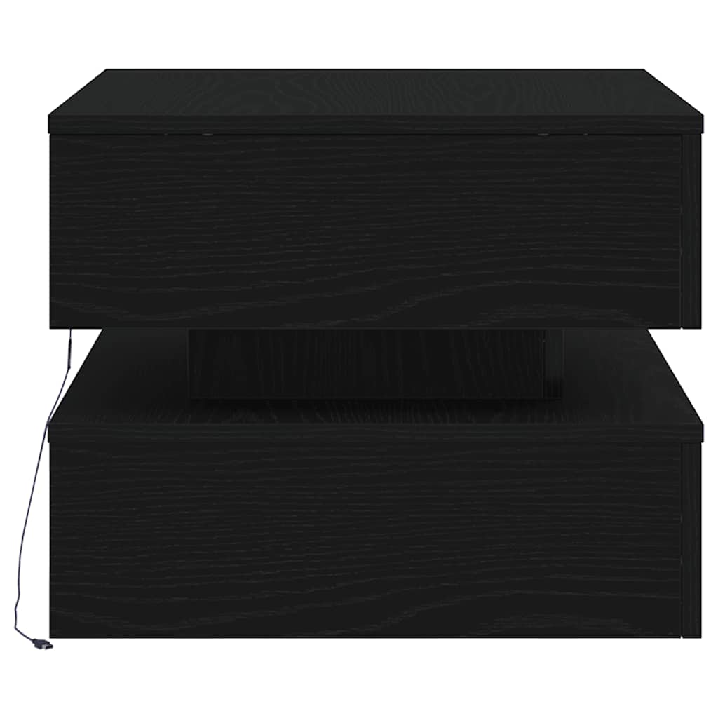 fekete tölgyszínű dohányzóasztal LED-lámpákkal 50 x 50 x 40 cm
