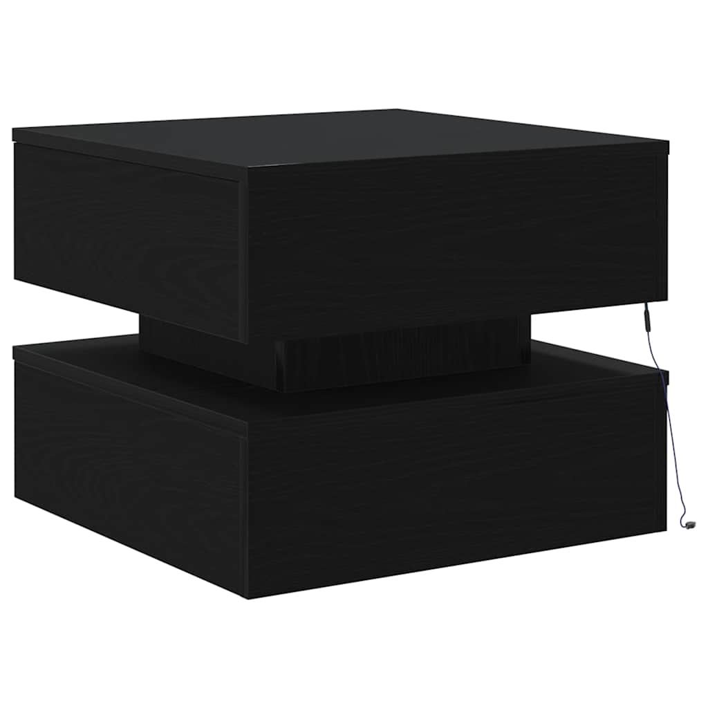 fekete tölgyszínű dohányzóasztal LED-lámpákkal 50 x 50 x 40 cm