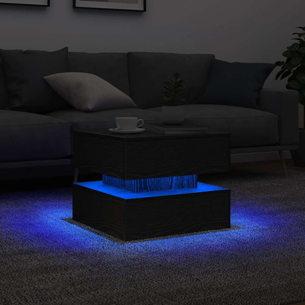 fekete tölgyszínű dohányzóasztal LED-lámpákkal 50 x 50 x 40 cm
