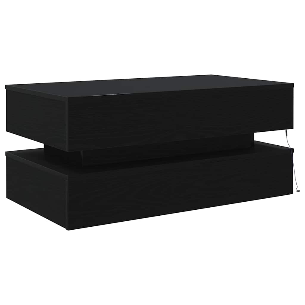fekete tölgy dohányzóasztal LED-lámpákkal 90x50x40 cm