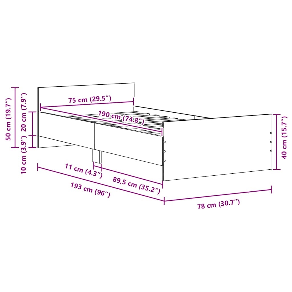 antik fa szerelt fa ágykeret matrac nélkül 75x190 cm