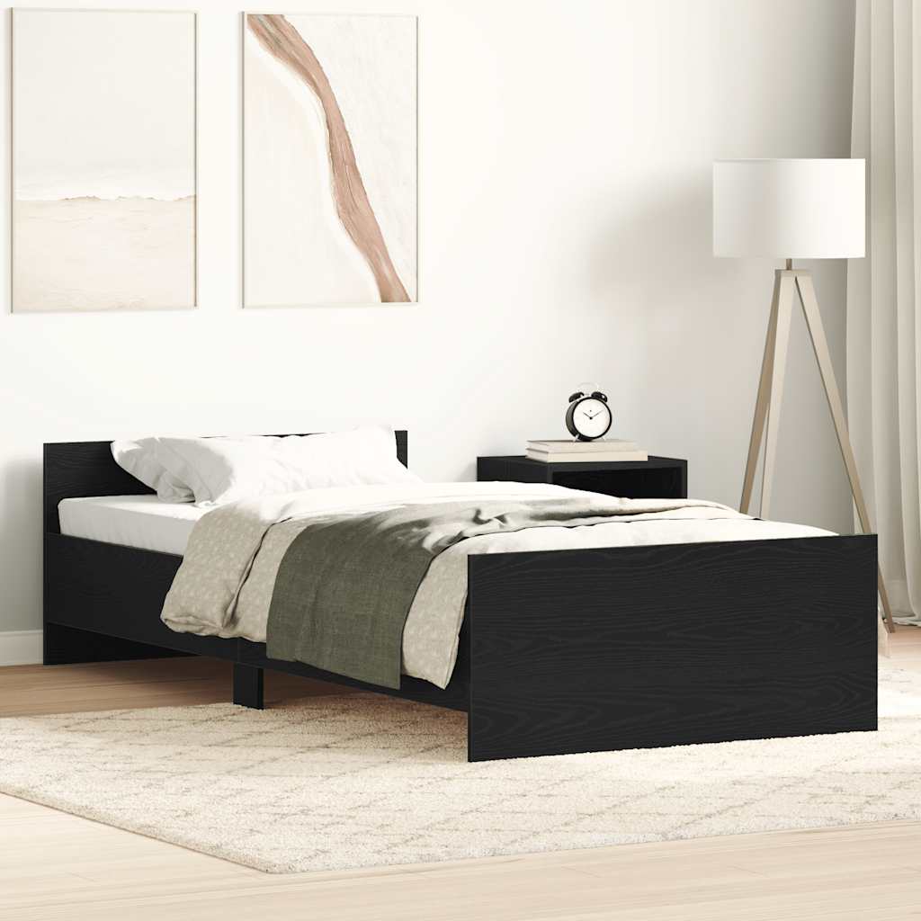 fekete tölgy színű szerelt fa ágykeret matrac nélkül 90x200 cm