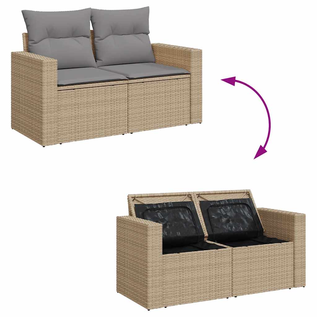 10 részes bézs polyrattan kerti ülőgarnitúra párnával