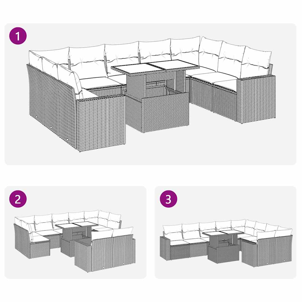 10 részes bézs polyrattan kerti ülőgarnitúra párnával