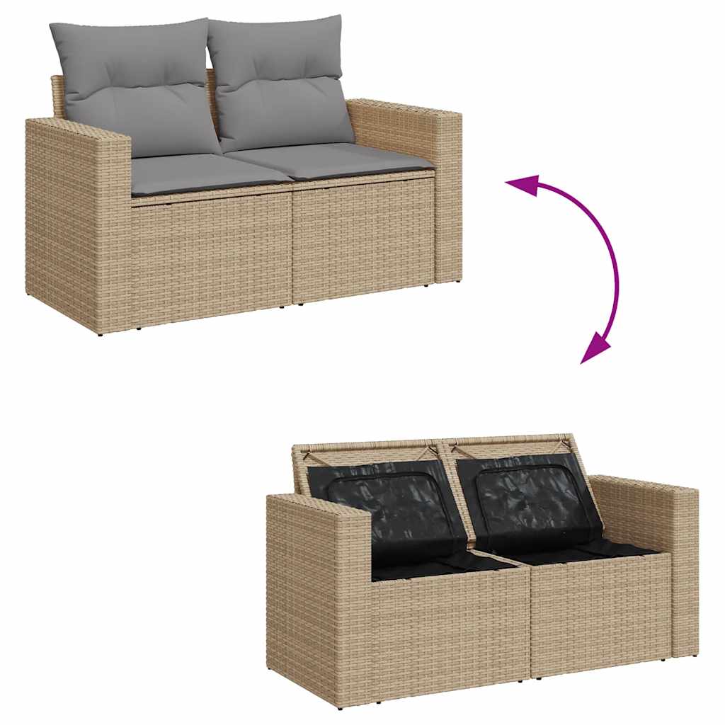 10 részes bézs polyrattan kerti ülőgarnitúra párnával
