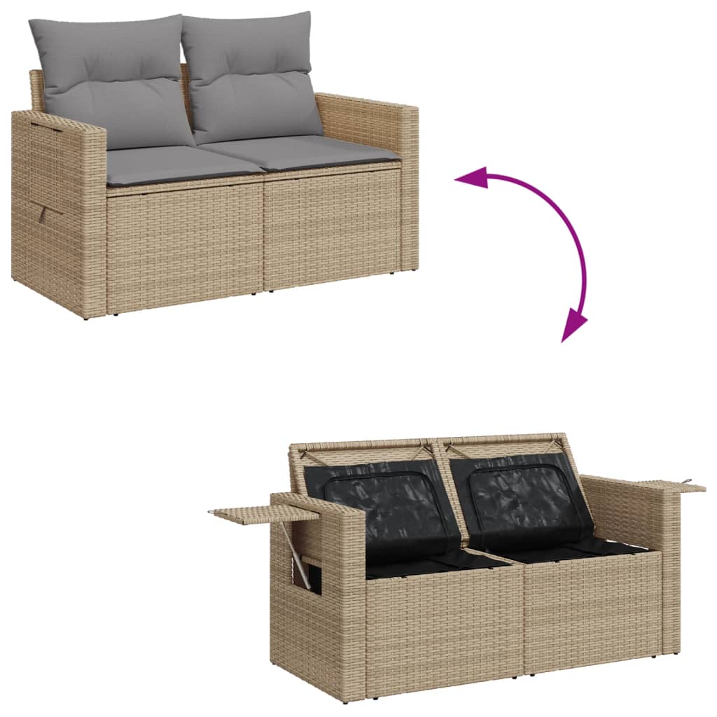 10 részes bézs polyrattan kerti ülőgarnitúra párnával