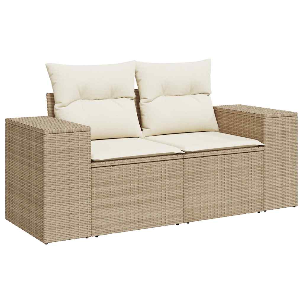 10 részes bézs polyrattan akácfa kerti ülőgarnitúra párnával