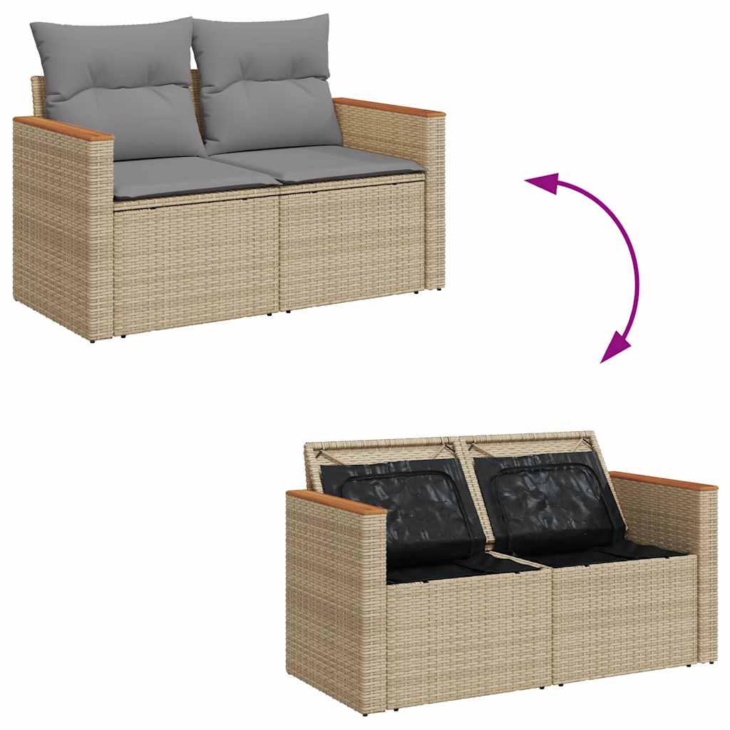 10 részes bézs polyrattan akácfa kerti ülőgarnitúra párnával