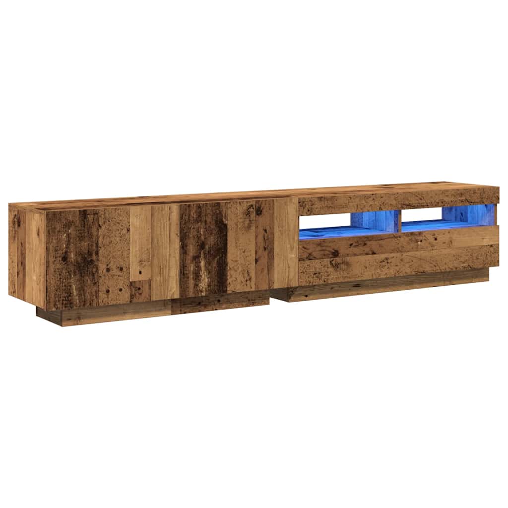 antik fa színű szerelt fa TV-szekrény LED-ekkel 200x35x40 cm