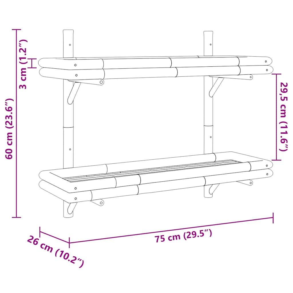 Falifiók polcokkal tárolóval Barna 75 x 26 x 60 cm bambusz