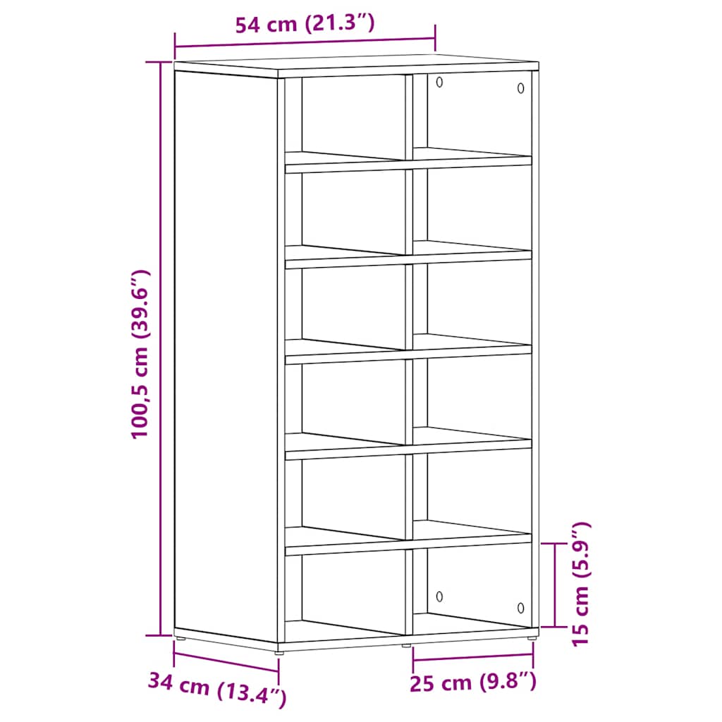 fekete tölgy színű szerelt fa cipőtartó 54 x 34 x 100,5 cm