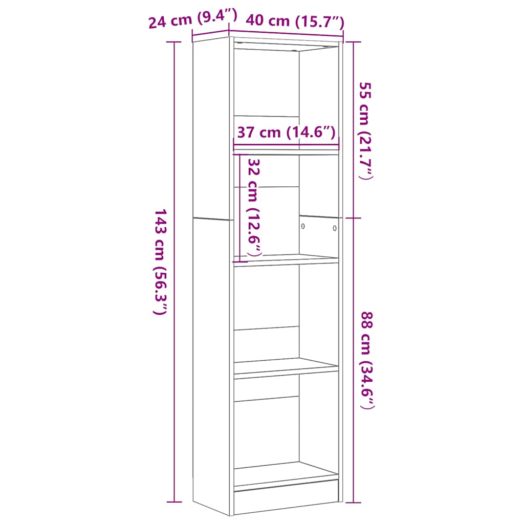 fekete tölgy szerelt fa könyvespolc 40x24x143 cm