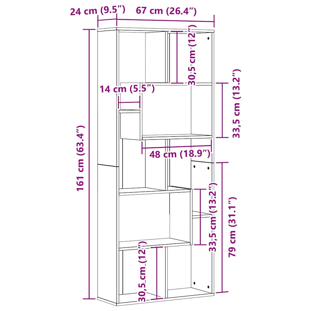 fekete tölgy színű szerelt fa könyvespolc 67 x 24 x 161 cm