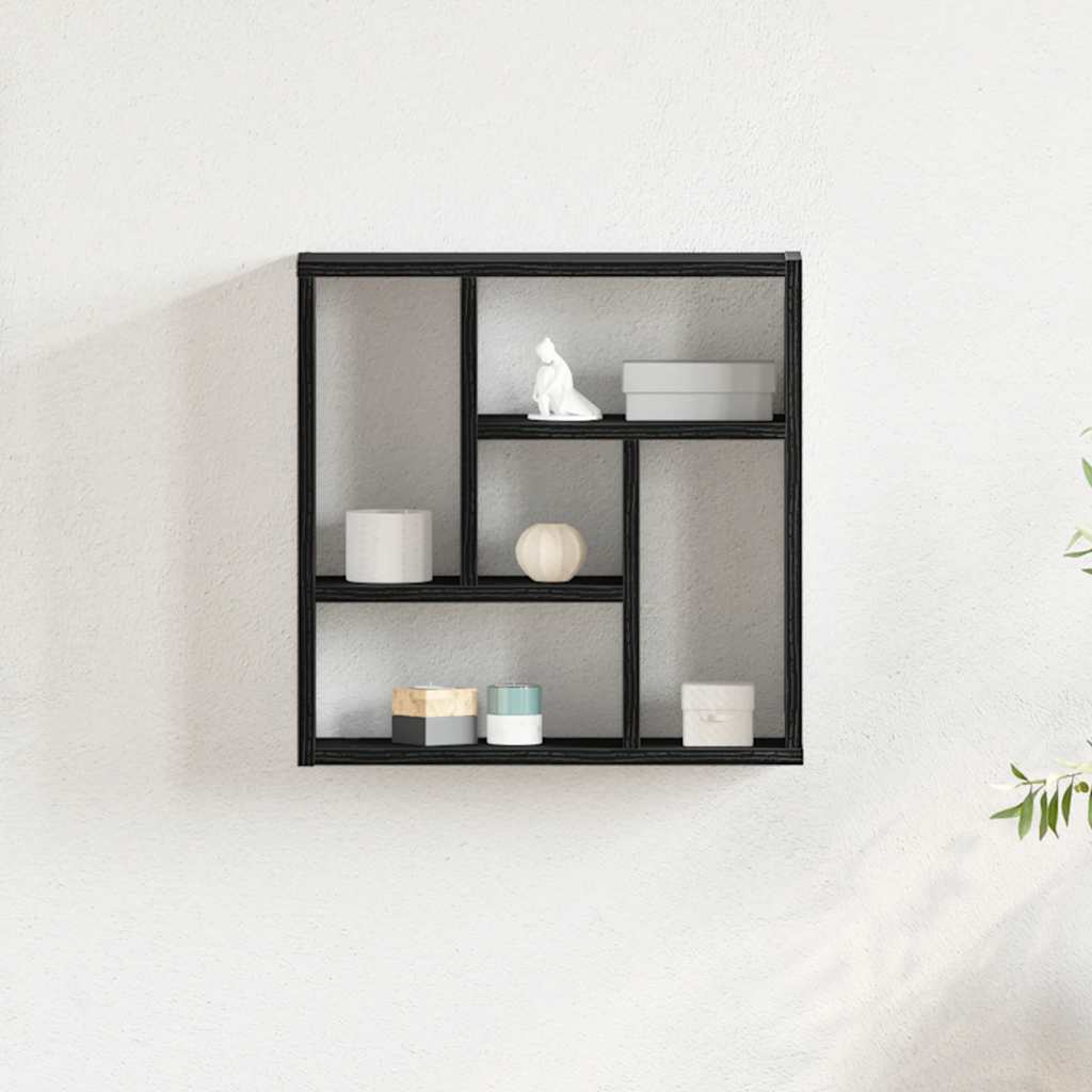 fekete tölgy színű szerelt fa fali polc 45x16x45 cm