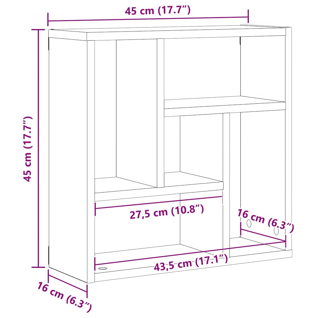 fekete tölgy színű szerelt fa fali polc 45x16x45 cm