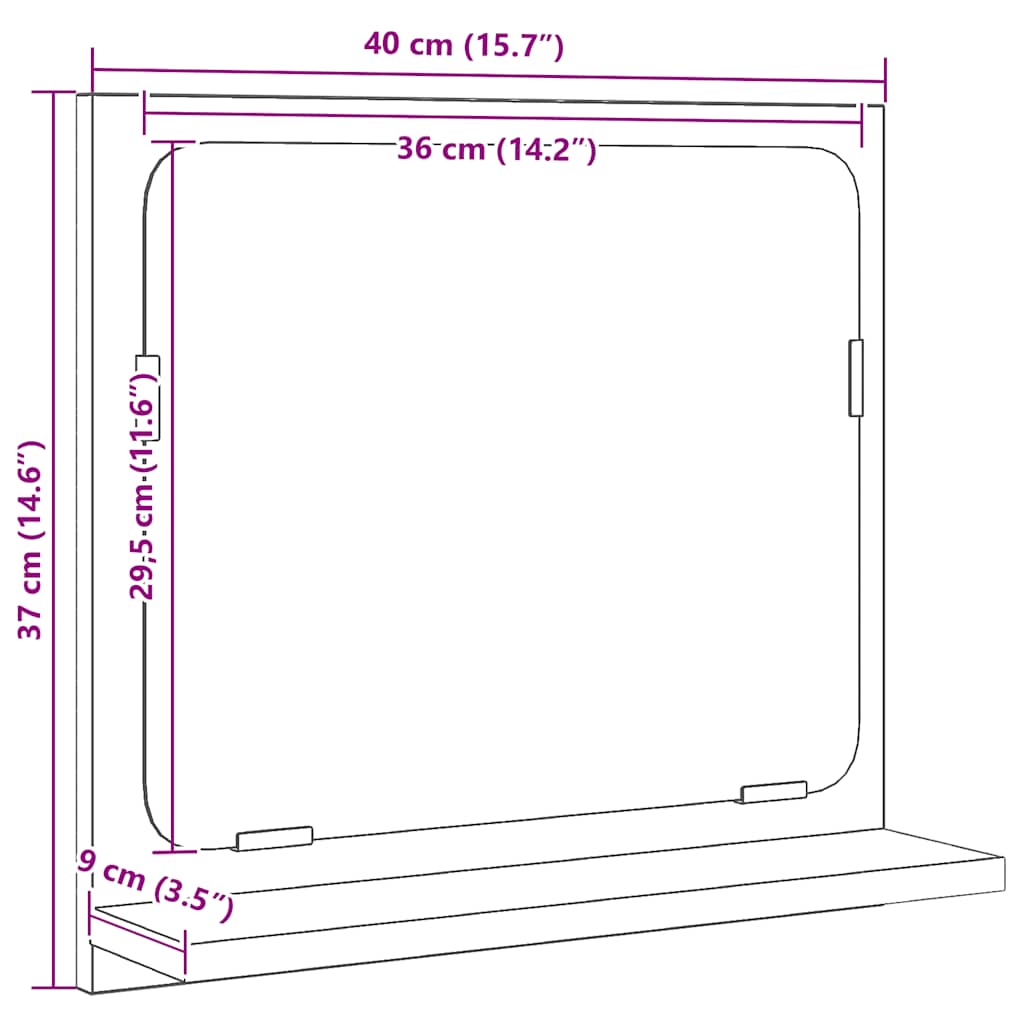 fekete tölgy színű szerelt fa fürdőszobatükör 40x10,5x37 cm