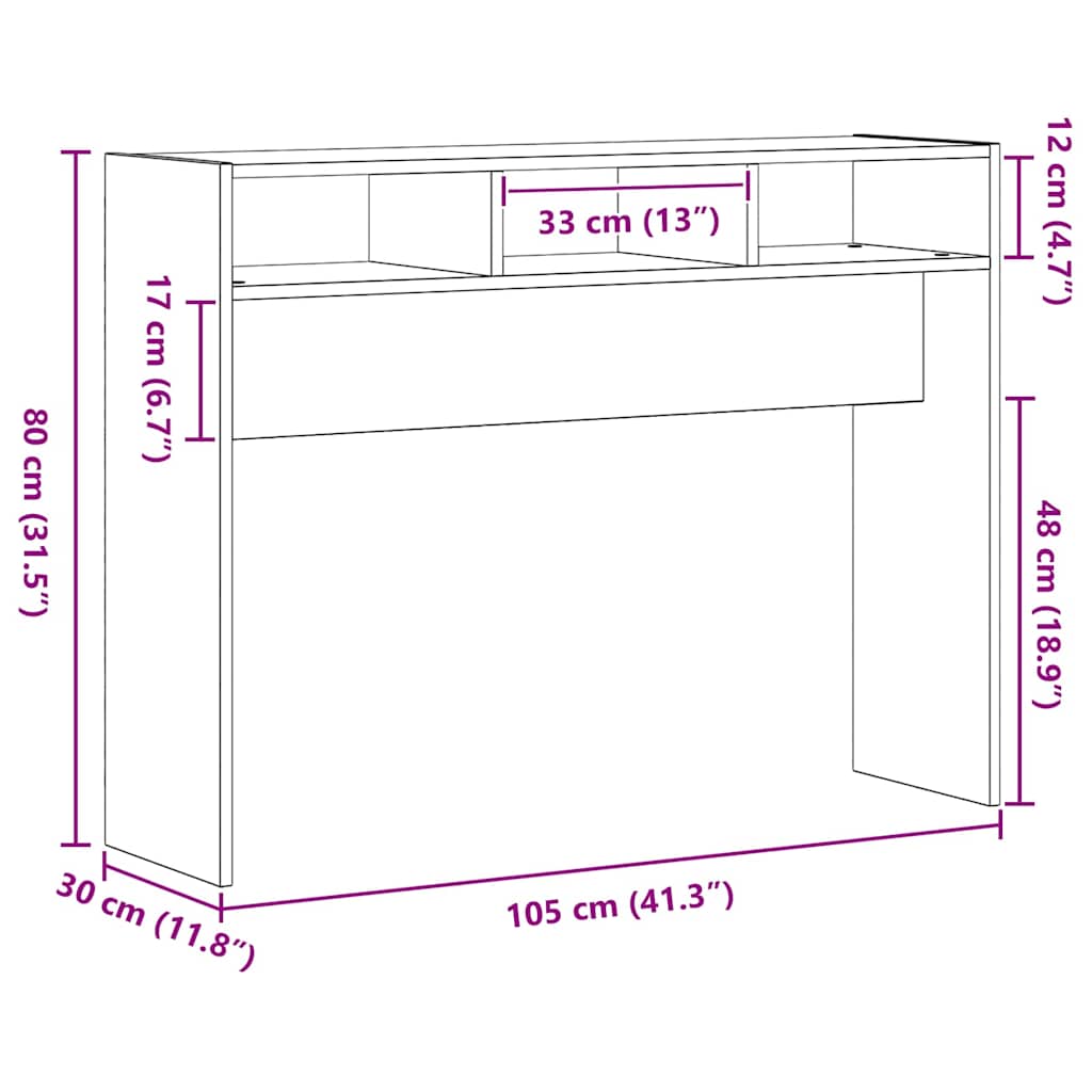 Konzolasztal Musta tammi 105 x 30 x 80 cm Faanyag